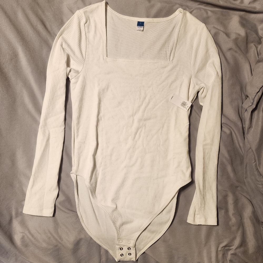 NWT Old Navy Large White long sleeve square neck body suit